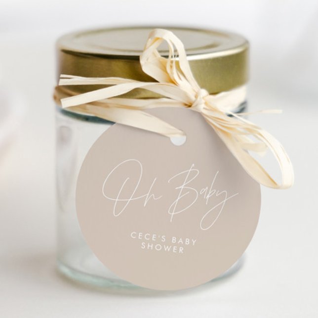 Modernt beige-elegant för babyduschskript gåvor etiketter (Skapare uppladdad)