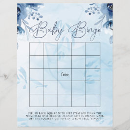 Modernt Blå Blommor Bingo Baby Shower Spel