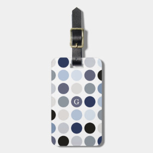modernt blå grått polka dots mönster monogram bagagebricka