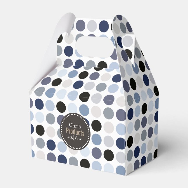 modernt blå grått polka dots mönster monogram presentaskar (Framsidan Sidan)
