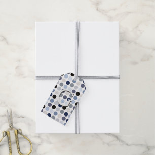 modernt blå grått polka dots mönster monogram presentetikett
