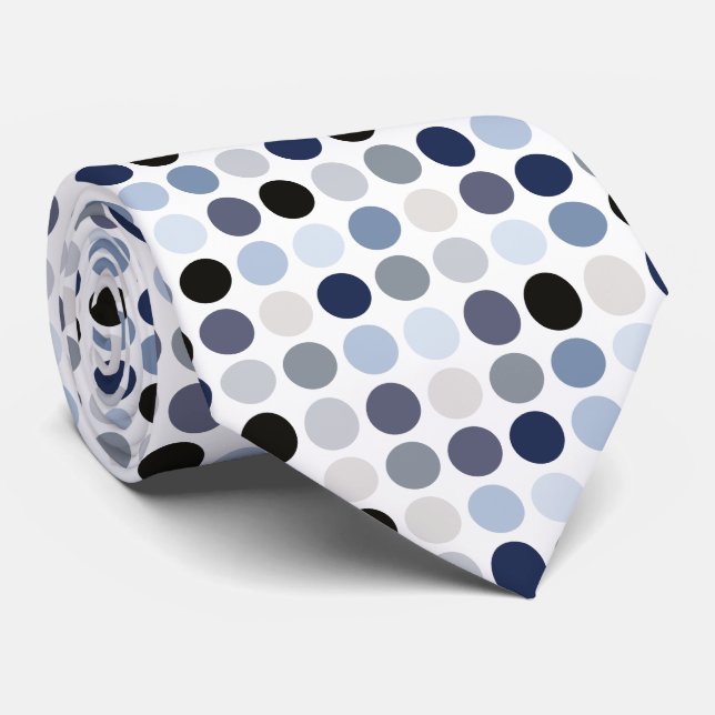 modernt blå grått polka dots mönster monogram slips (Rullad)