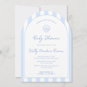 Modernt Blå och Vitt Kusttema för Baby Shower Inbjudningar