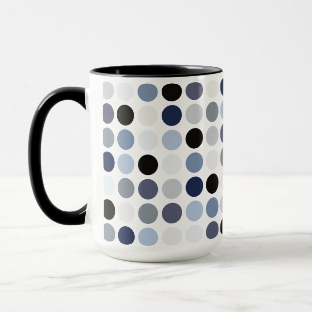 modernt blågrått prickmönster monogram mugg (Vänster)