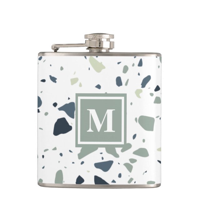 Modernt blågrönt terrazzo-marmor-monogram fickplunta (Framsidan)