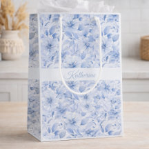 Modernt Blått Akvarell Blommönster Namn Sport