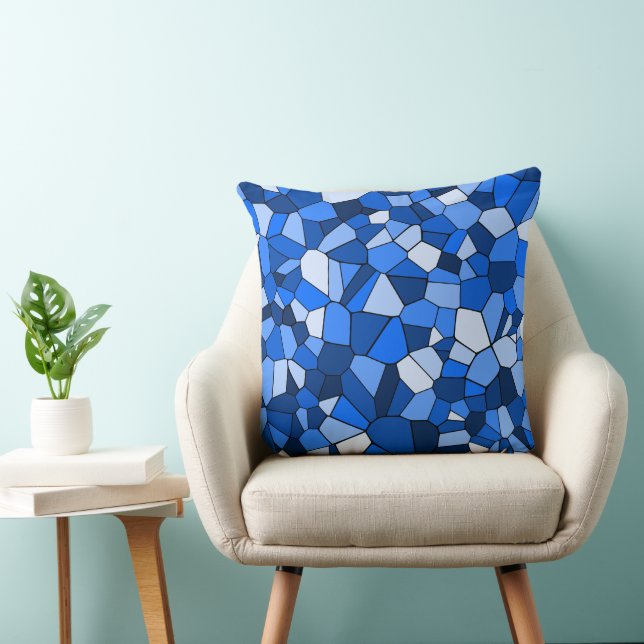 Modernt Blått Geometriskt Mosaikmönster Kudde (Stol)