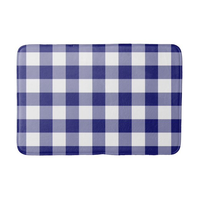Modernt Blått Gingham Badrumsmatta (Framsidan)