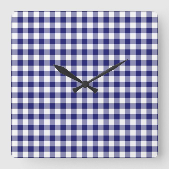 Modernt blått Gingham-mönster Fyrkantig Klocka (Framsida)