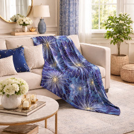 Modernt Blått Guld Blommigt Mönster Fleecefilt