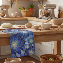 Modernt Blått Guld Blommigt Mönster