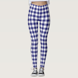 Modernt Blått Klassiskt Gingham-mönster Leggings
