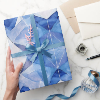 Modernt Blått Kristallgeometriskt Akvarellpresentp Presentpapper