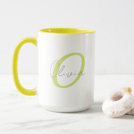 Modernt Blått Monogram & Namn i Personlig Skriftst Mugg
