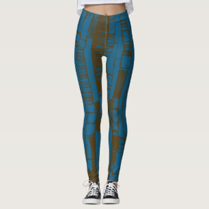 Modernt blått och brunt abstrakt mönster  leggings