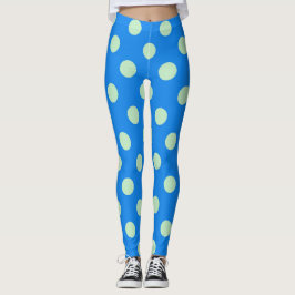 Modernt blått- och limefruktpolka dotsmönster leggings