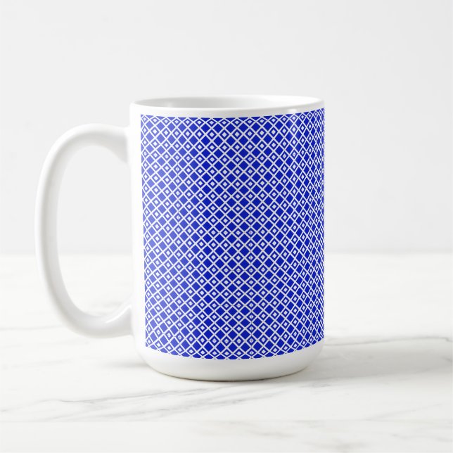 Modernt Blått och Vitt Geometriskt Diamantmönster Kaffemugg (Vänster)