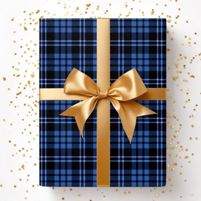 Modernt blått rutigt mönster presentpapper (Modern Blue Plaid Pattern Wrapping Paper)