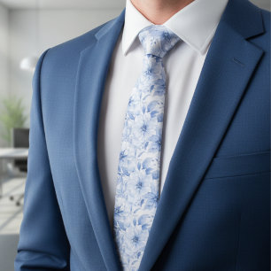 Modernt Blått Vattenfärg Blommönster Slips