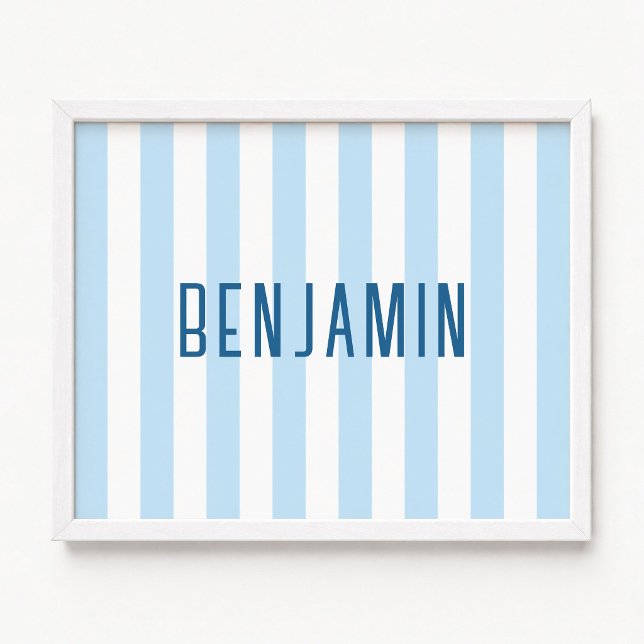 Modernt blekt blå och vit randigt namn poster (Modern Pale Blue and White Striped Name Poster)