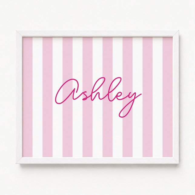 Modernt blekt rosa och vitt randigt namn poster (Modern Pale Pink and White Striped Name Poster)
