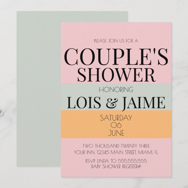 Modernt block rosa mint ljust par Babyshower  Inbjudningar (Fram/baksida)