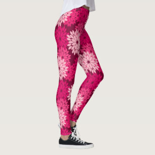 Modernt blom- Kimonotryck, korallrosor & Burgundy Leggings