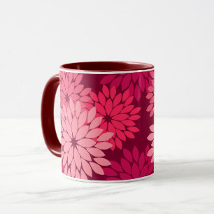 Modernt blom- Kimonotryck, korallrosor & Burgundy Mugg