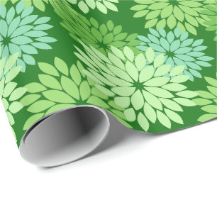 Modernt blom- Kimonotryck, limefruktgrönt Presentpapper