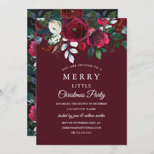 Modernt blom- rött Burgundy julparty Inbjudningar
