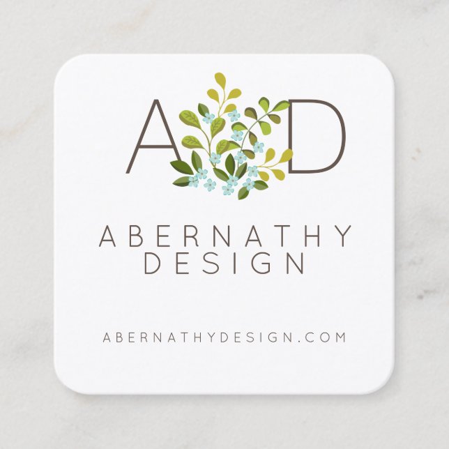 Modernt blom- samtidat naturligt designkort fyrkantigt visitkort (Framsida)