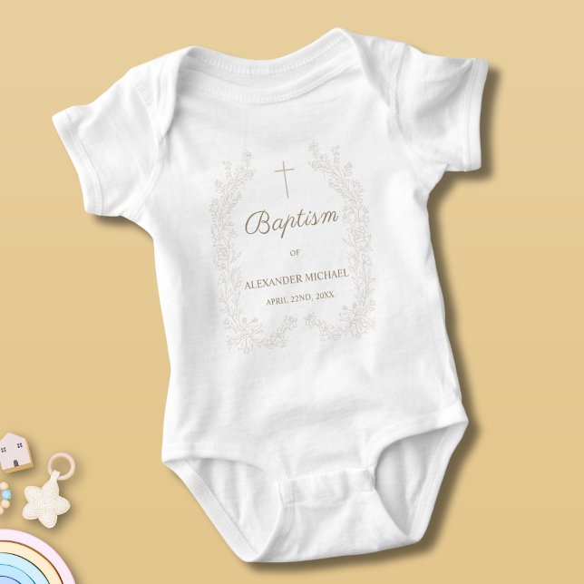 Modernt blomkors kristen katolsk dop t shirt (Skapare uppladdad)