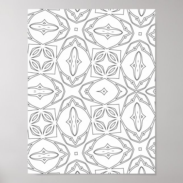 Modernt blommigt kakel Mönster Färgläggnings sida  Poster (Framsidan)