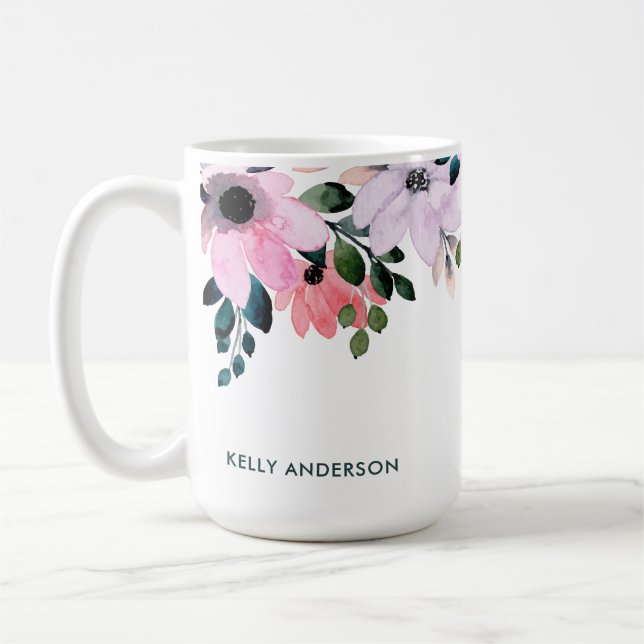 Modernt blommönster Flickaktig tropisk lövverk dek Kaffemugg (Vänster)