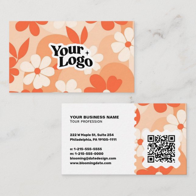 Modernt blomsterinspirerat visitkort – Qr-kod & lo (Fram/baksida)