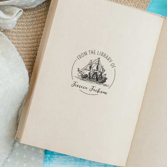 Modernt bokmärke med skepp i nautisk stil stämpel (Skapare uppladdad)