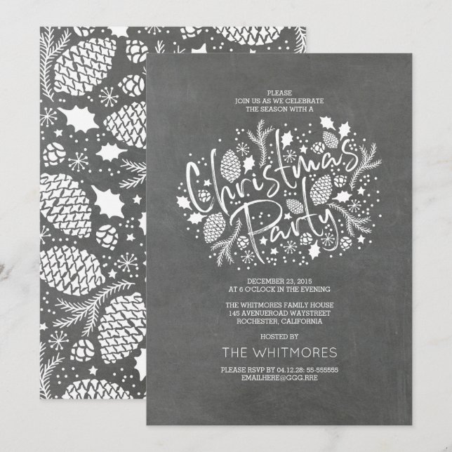 Modernt borsta skrivar juljulfesten inbjudningar (Fram/baksida)
