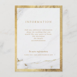 Modernt bröllop-kort för Faux guld marble Tilläggskort