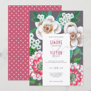 Modernt bröllop med målade blommor inbjudningar