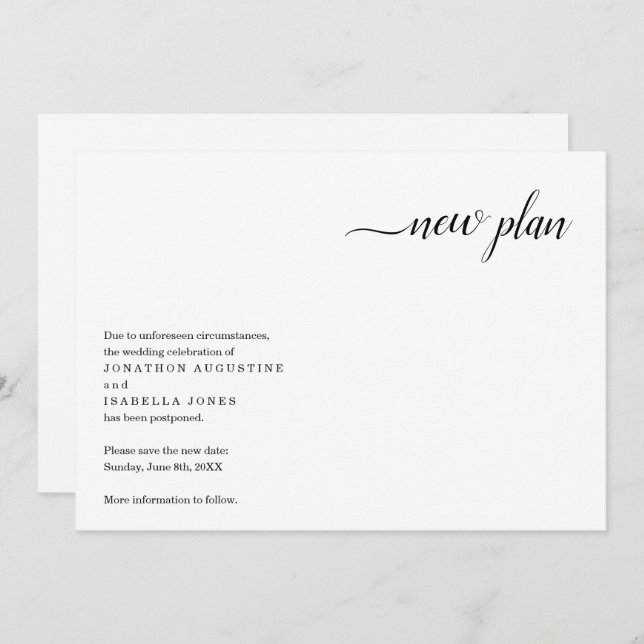 Modernt bröllopsförseningsmeddelande inbjudningar (Fram/baksida)