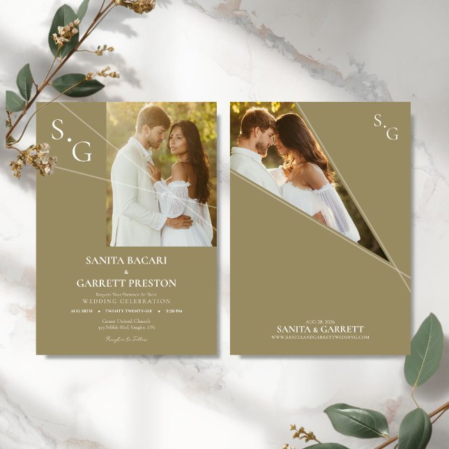 Modernt bröllopsinbjud med korsande linjer och fot inbjudningar (Modern Photo Wedding Invitation)