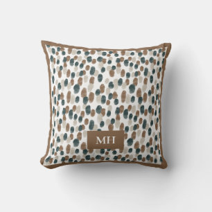 Modernt brunt och vitt mönster initialer monogram kudde
