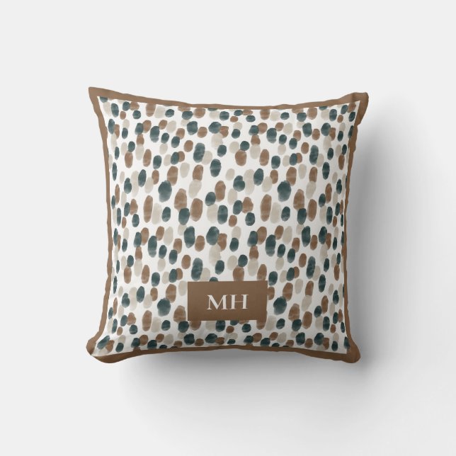 Modernt brunt och vitt mönster initialer monogram kudde (Framsida)