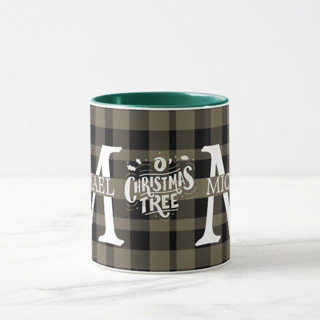 Modernt Buffalo-rutigt monogram julfirande  Mugg (Center)