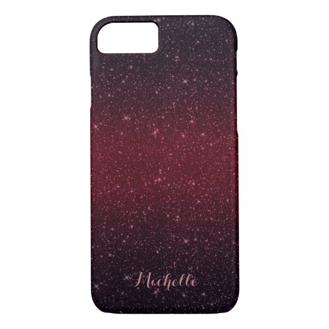 Modernt Burgundy rött Fauxglitter med namn Case-Mate iPhone Skal (Baksida)
