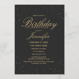 Modernt chic guld- spräckligt på den svart inbjudningar