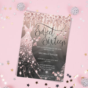 Modernt Chick Ro Guld Glitter, Sverige 16 Inbjudningar