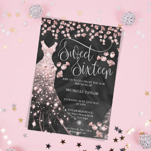 Modernt Chick Ro Guld Glitter, Sverige 16 Inbjudningar