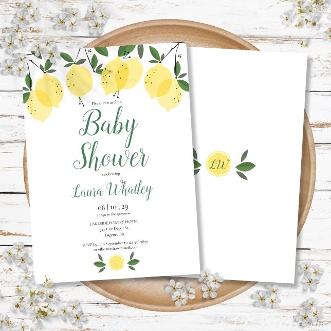 Modernt citron citrus frukt baby shower inbjudningar (Modern Lemon Citrus Fruit Baby Shower Invitation)