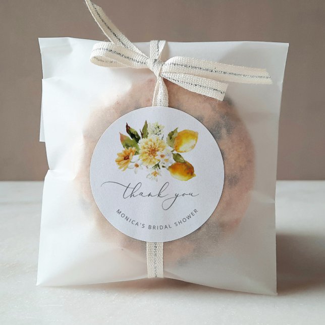 Modernt citronbröllopsfest runt klistermärke (Skapare uppladdad)